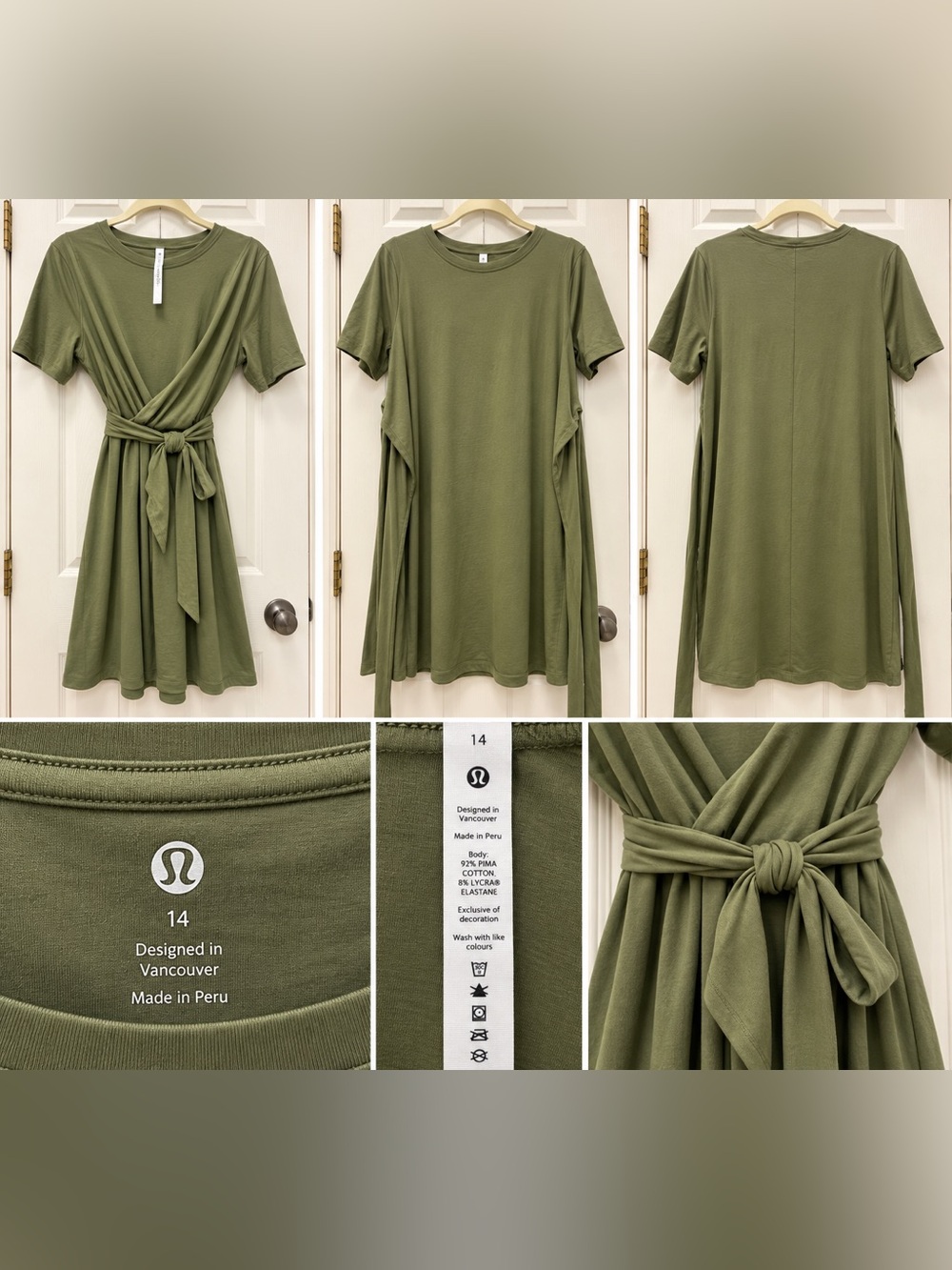 lululemon athletica Olive Green Short Sleeve Tie-Front Tunic